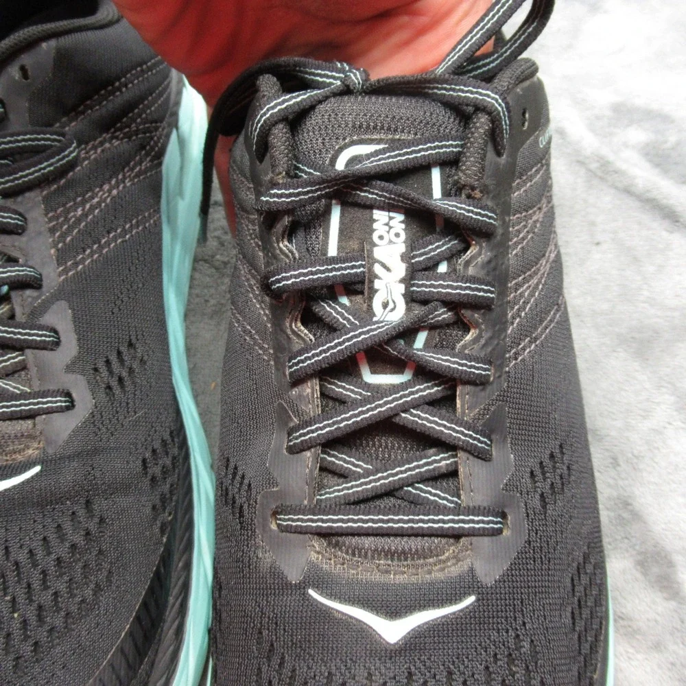 Hoka Clifton 6  Shoes Women 9.5 Black Aqua Low Sneaker‎ Lightweight Chunky Run